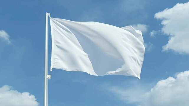 White flag waving on flagpole with blue sky and some clouds