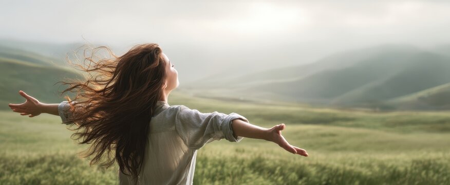 The Woman Embracing Nature's Beauty in a Scenic Landscape