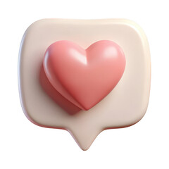 Pink heart in speech bubble 3d render isolated on transparent background
