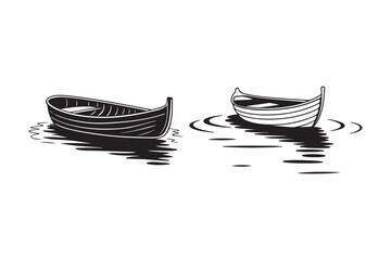 Vintage Rowboat Silhouettes Floating on Water Nautical Black and White Design
