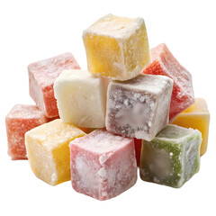 A Colorful Collection of Turkish Delight Cubes isolated on transparent baackground