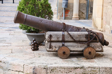 Cannons at the entrance of Arco de La Villa in The Main square of Chinchilla de Montearagon town