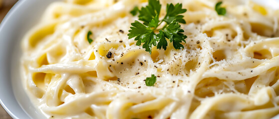 Creamy Fettuccine Alfredo with Fresh Parsley and Black Pepper