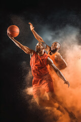 Two basketball players in action