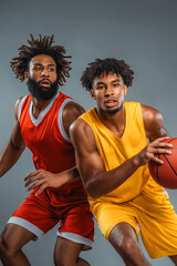 Two basketball players in action
