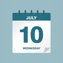 July 10 Calendar Icon Vector Illustration, Flat Daily Date Symbol for Event Planning, Reminders, Appointments, Summer Holidays or Schedule Concept, Isolated Clipart Design