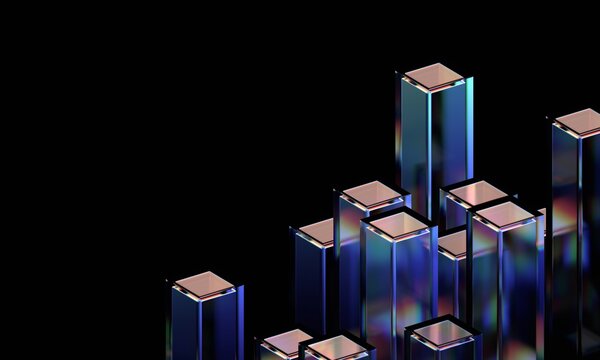 Abstract geometric blocks on black background, 3d render