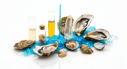 Oysters And Seaweed Extract Representing Marine Biotechnology And Cosmetic Ingredients