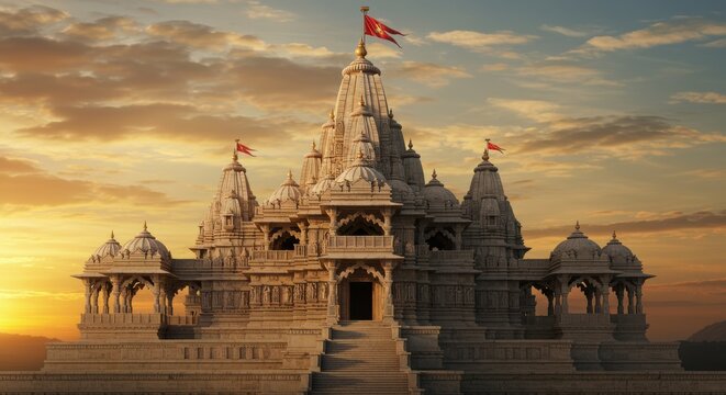 The Magnificent Dwarkadhish Temple at Sunset, a Beacon of Devotion, dwarkadhish temple, lord krishna, hindu, temple
