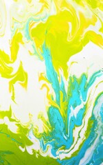 Abstract turquoise-white-green background. Acrylic paint flows freely and creates an arbitrary pattern. Bright shades. The effect of a stone, a sea wave.