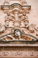 Architectural details of Santa Maria Del Salvador church in The old town of Chinchilla de Montearagon