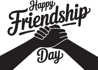 Happy Friendship Day Typography with Handshake Illustration – Black and White Unity Concept Design
