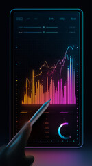 Dark SaaS dashboard UI on left, with hand and stylus interacting. Right side left blank for text. Clean, glowing interface for B2B business or product promo.