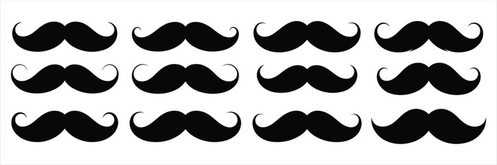 mustache icon set vector silhouette on white background.