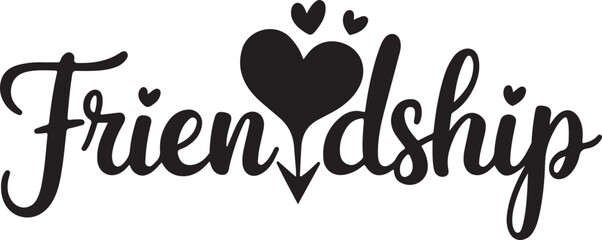 Friendship Typography with Heart Icons and Arrow – Black and White Love Theme Word Art