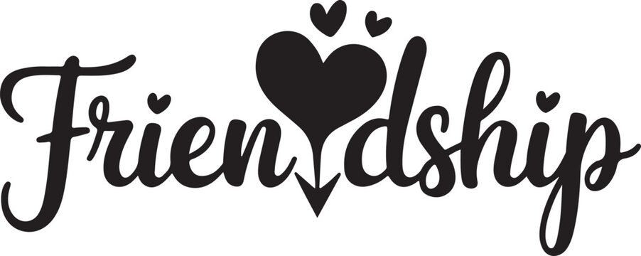 Friendship Typography with Heart Icons and Arrow – Black and White Love Theme Word Art
