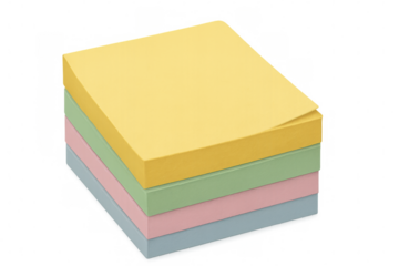 Pastel sticky notes stacked neatly, displaying soft colors against transparent backdrop, waiting for quick notes and reminders