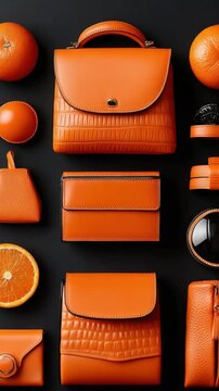 Orange Leather Accessories on Black Background