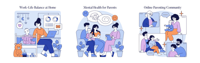Family Dynamics and Support Illustrated in Vector Art