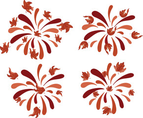 set of fireworks in different shades of orange with different maple leaves, for Canada Day