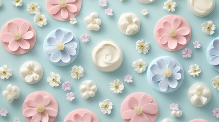 Colorful floral-shaped soap designs displayed on a light blue background for a whimsical bathroom decor idea
