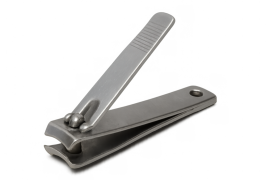 Metal nail clipper isolated on a transparent background, providing a sleek tool for precise trimming and grooming of nails