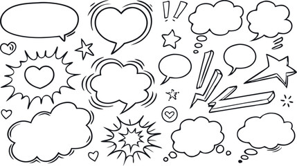 Black and White Comic Book Style Speech Bubbles and Design Elements