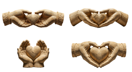 Hands forming heart shape and holding heart symbol  - Concept of a set of isolated photorealistic images on a transparent background  