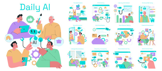 Fototapeta premium AI Integration in Daily Life Vector Illustration