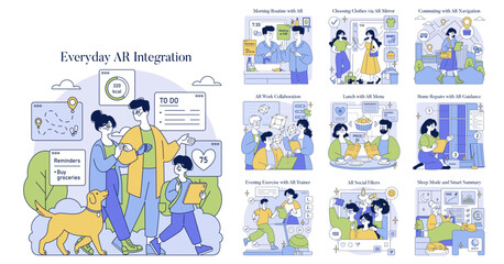 Fototapeta premium Everyday AR Integration in Daily Activities Vector Illustration