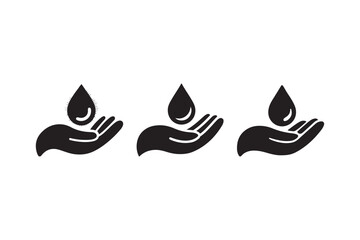 Hand Holding Water Drop Icon Set for Hygiene and Safety Design