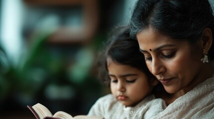 A warm scene capturing a grandmother reading a book to her grandchild, showcasing love, connection, and the joy of storytelling in a cozy, nurturing environment.