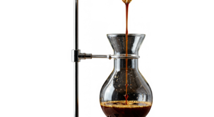 Coffee brewing in a siphon with glass apparatus on white background  