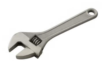 Chrome adjustable wrench isolated on a transparent background, ideal for various projects and handyman work