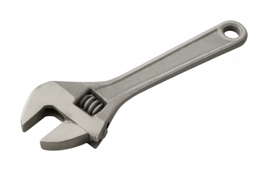 Chrome adjustable wrench isolated on a transparent background, ideal for various projects and handyman work