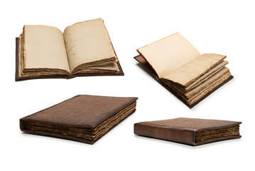 An old brown book isolated on white background.