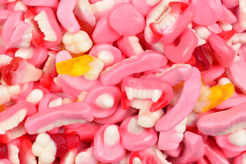 Assorted gummy candies. Top view. Jelly  sweets.