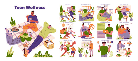 Obraz premium Teen Wellness Activities Vector Illustration Collection