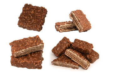 Chocolate coconut wafer bar isolated on white background.
