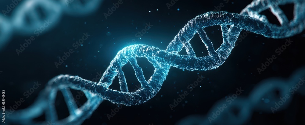Poster the intricate double helix structure of dna illuminated in a digital backdrop.