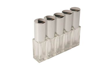 Perfume automiser, perfume transparent glass bottle isolated on white background.