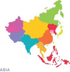 Obraz premium Detailed vector style map of Asia continent vibrant color art design 
