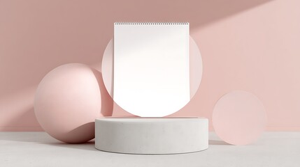 Abstract mockup scene with pedestal and paper