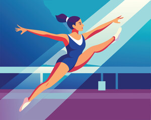 Dynamic gymnast performing an elegant split leap motion vector art design 