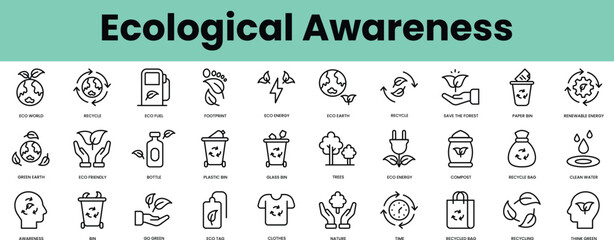 Set of ecological awareness icons. Linear style icon bundle. Vector Illustration