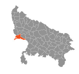 Agra District Highlighted in Uttar Pradesh State Map of India