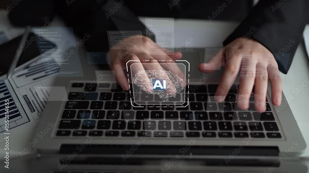 Poster ai assistant brain processor with llm technology, big data, machine learning, generative ai for busi