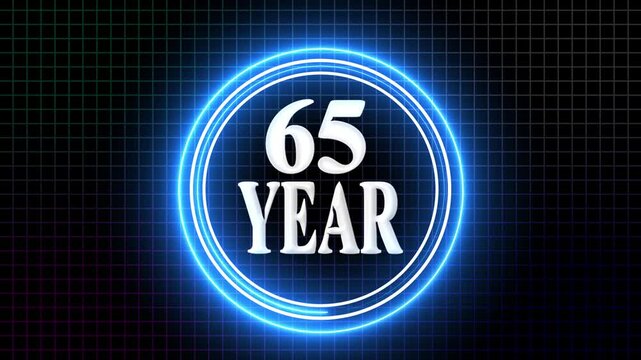 65 Year Anniversary Celebration Graphic Futuristic 65-Year Event Highlight Glowing Neon 65-Year Animation.