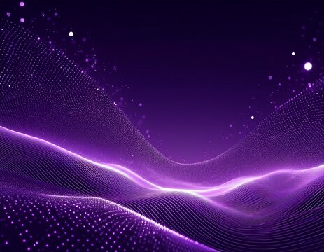 digital purple particles wave and light abstract background with shining dots stars