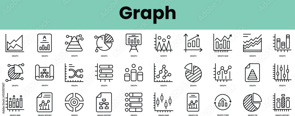 Poster set of graph icons. linear style icon bundle. vector illustration